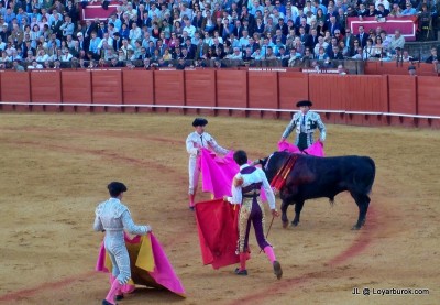 Matador and part of his entourage. Plaza de Maestranza, Sevilla.