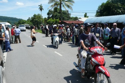 Crowd outside the Simunjan police station during day of arrest