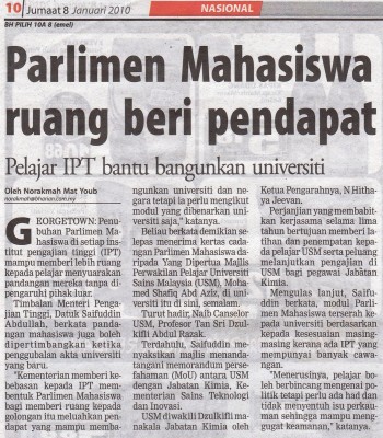 8 Jan 2010 - Parlimen Mahasiswa (Berita Harian)