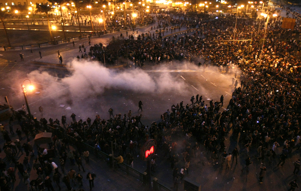 Egyptian demonstrators protest in central Cairo January 25, 2011. (MOHAMMED ABED/AFP/Getty Images)