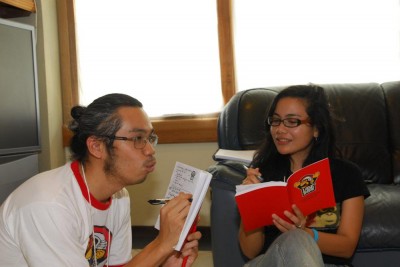 Fahri Azzat and June Rubis with new LoyarBuku merchandise! | Credit: Woon King Chai